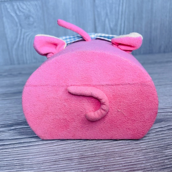 Pink cloth pig Jewelry box trinket box holder with mirror - Picture 4 of 11